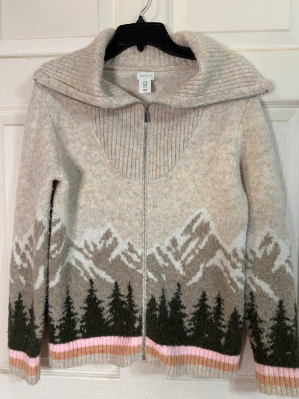 Aspen $245 Sweater Womens Grey Fair Isle Turtleneck Nordic Alpine Knit Sz M EUC